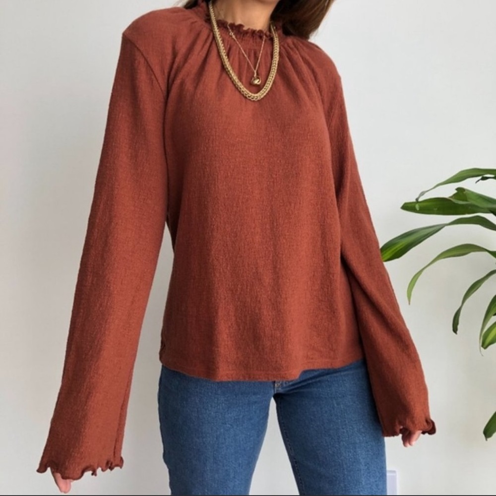 Madewell Texture & Thread Ruffled Mock Neck Long Sleeve Top Size S